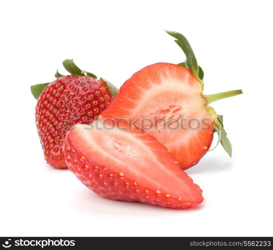 Halved strawberries isolated on white background