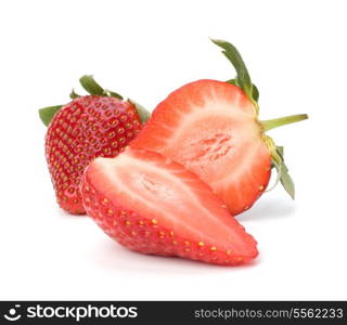 Halved strawberries isolated on white background