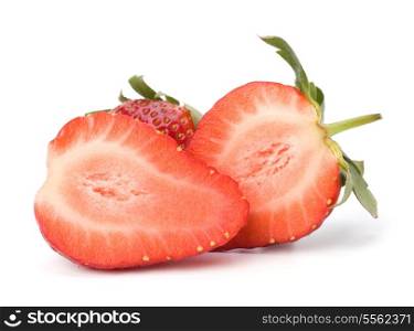 Halved strawberries isolated on white background