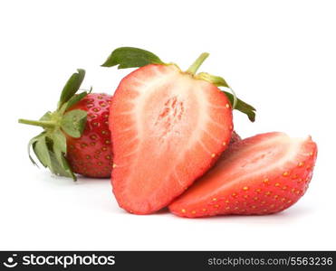 Halved strawberries isolated on white background