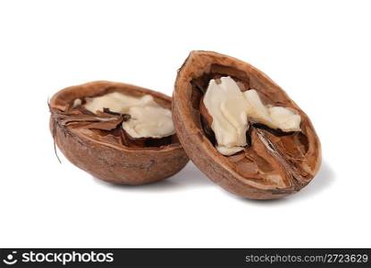 Halves of walnut isolated on white background