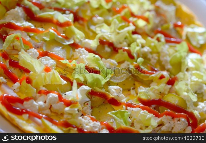 Ham and cheese omelet with vegetables