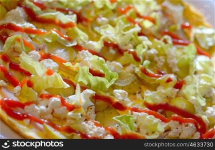 Ham and cheese omelet with vegetables