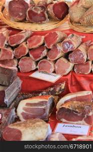 Ham and other french cold cuts on a local market