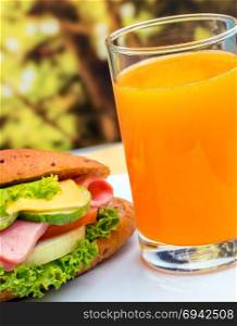 Ham Roll Juice Showing Orange Drink And Sandwich