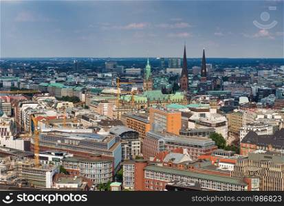 Hamburg aerial skyline on a sunny day, Germany.