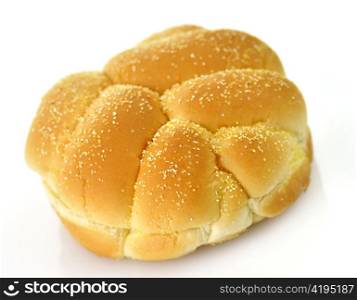 Hamburger bun , close up on a white background