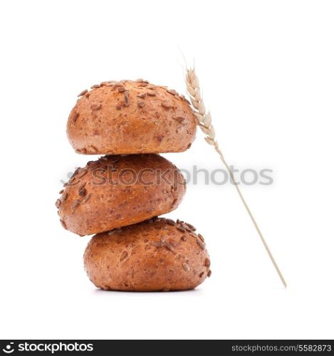 hamburger bun or roll and wheat ear isolated on white background cutout