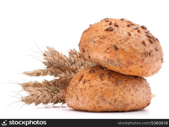 hamburger bun or roll and wheat ears bunch isolated on white background cutout