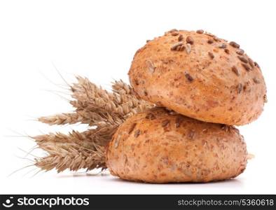 hamburger bun or roll and wheat ears bunch isolated on white background cutout