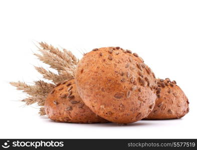 hamburger bun or roll and wheat ears bunch isolated on white background cutout