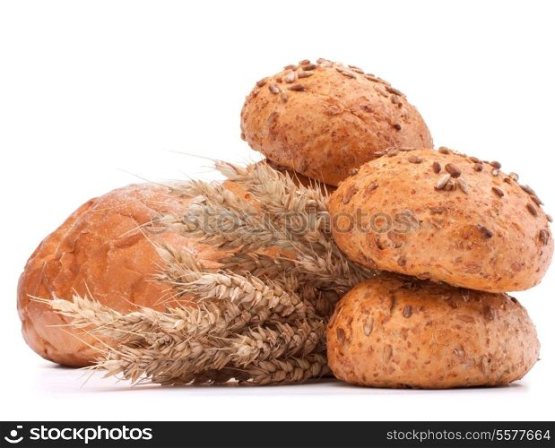 hamburger bun or roll and wheat ears bunch isolated on white background cutout
