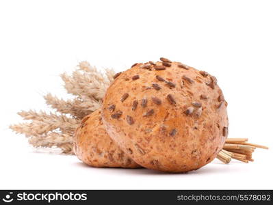 hamburger bun or roll and wheat ears bunch isolated on white background cutout