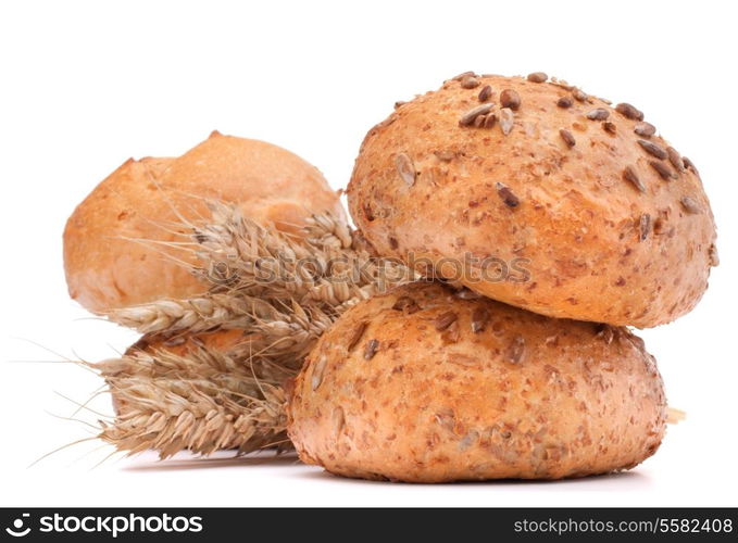 hamburger bun or roll and wheat ears bunch isolated on white background cutout