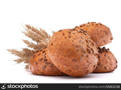 hamburger bun or roll and wheat ears bunch isolated on white background cutout