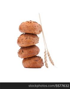 hamburger bun or roll and wheat ears isolated on white background cutout