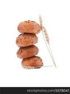 hamburger bun or roll and wheat ears isolated on white background cutout