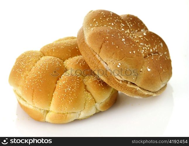 Hamburger buns , close up on a white background