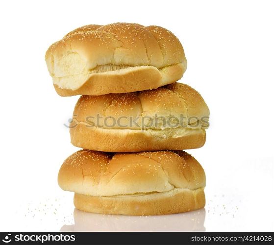 Hamburger buns , close up on a white background
