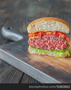Hamburger on the cutting board close-up
