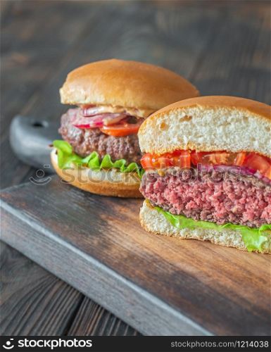 Hamburger on the cutting board close-up