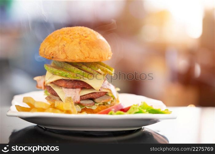 Hamburger or Cheeseburger American style food hot fresh tasty and delicious eat meal