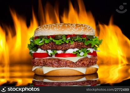 Hamburger with fire