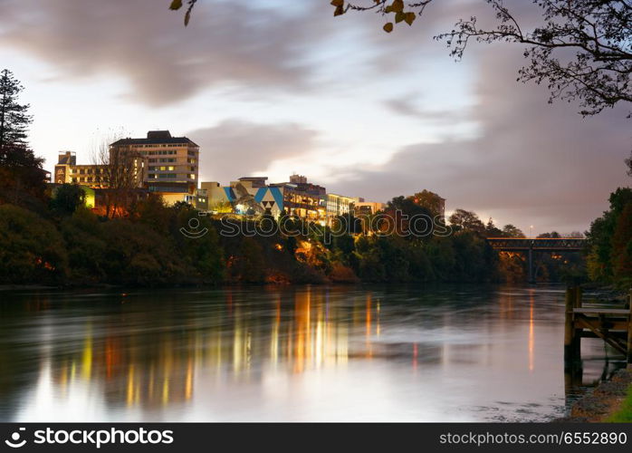 Hamilton CBD, New Zealand at dusk