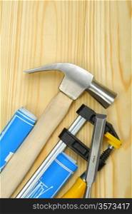 hammer and carpenter vise with chisel blueprints