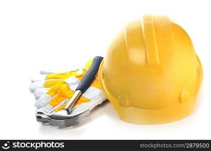 hammer, gloves and helmet isolated