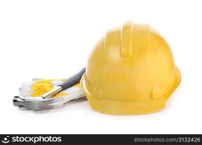 hammer, gloves and helmet isolated