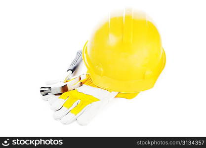 hammer, gloves and helmet isolated