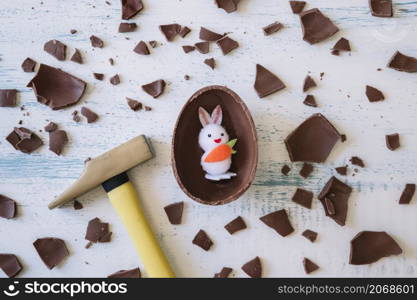 hammer near chocolate egg bunny