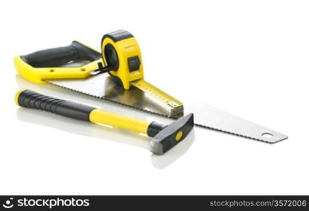 hammer, saw and measuring tape