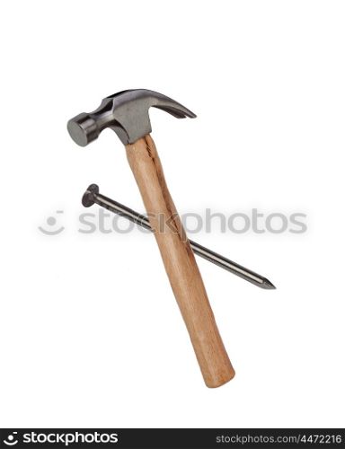 Hammer with a big nail isolated on a white background