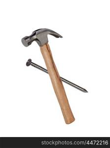 Hammer with a big nail isolated on a white background