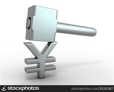 Hammer with sign yen. 3d
