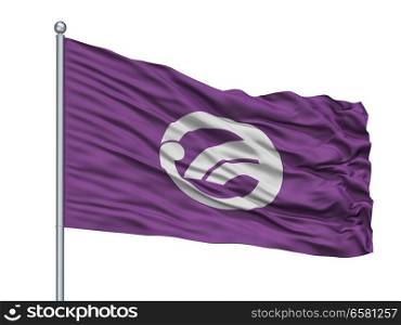 Hamura City Flag On Flagpole, Country Japan, Tokyo Prefecture, Isolated On White Background. Hamura City Flag On Flagpole, Japan, Tokyo Prefecture, Isolated On White Background