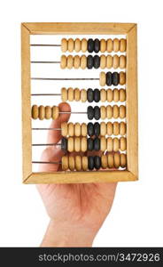 hand and a wooden Abacus isolated