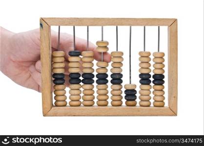 hand and a wooden Abacus isolated