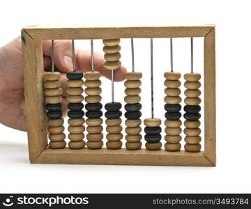 hand and a wooden Abacus isolated