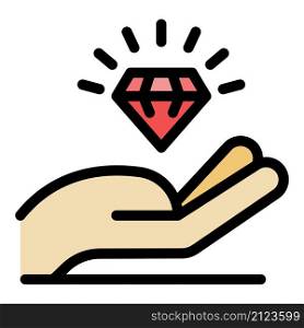 Hand and crystal icon. Outline hand and crystal vector icon color flat isolated. Hand and crystal icon color outline vector