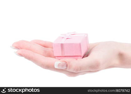 Hand and gift isolated on white background