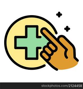 Hand and medical cross icon. Outline hand and medical cross vector icon color flat isolated. Hand and medical cross icon color outline vector