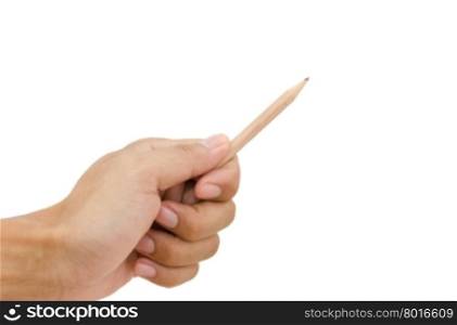 hand and pencil isolated on the white.