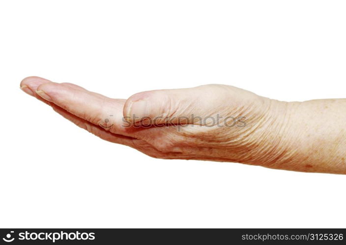hand begging alms on a white background