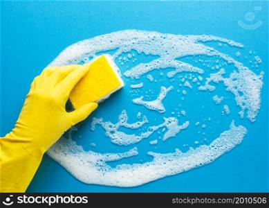 hand cleaning surface close up