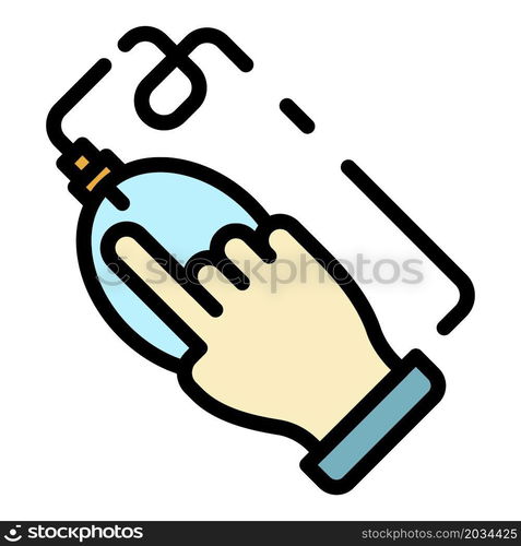 Hand click on mouse icon. Outline hand click on mouse vector icon color flat isolated. Hand click on mouse icon color outline vector