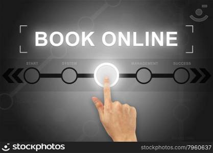 hand clicking book online button on a touch screen