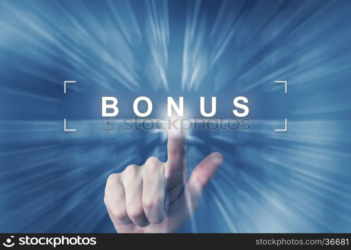 hand clicking on bonus button with zoom effect background